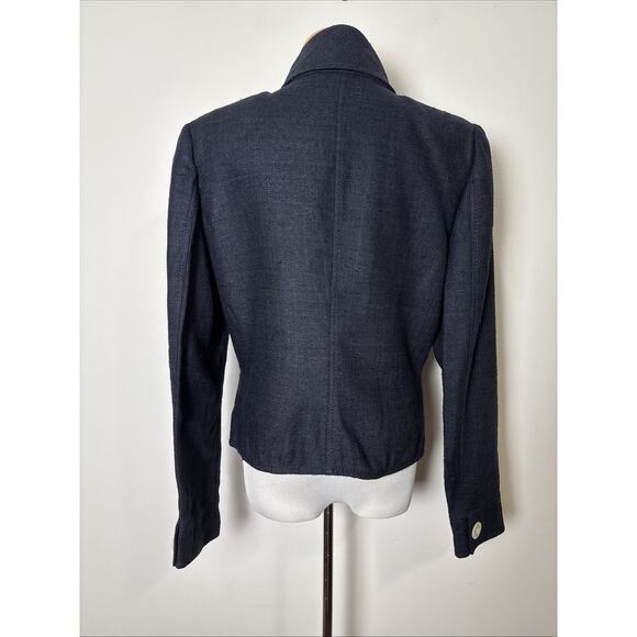 Valentino Spa Silk Cropped Blazer Size 12 Blue Woven Designer Tailored Twee - Picture 11 of 11